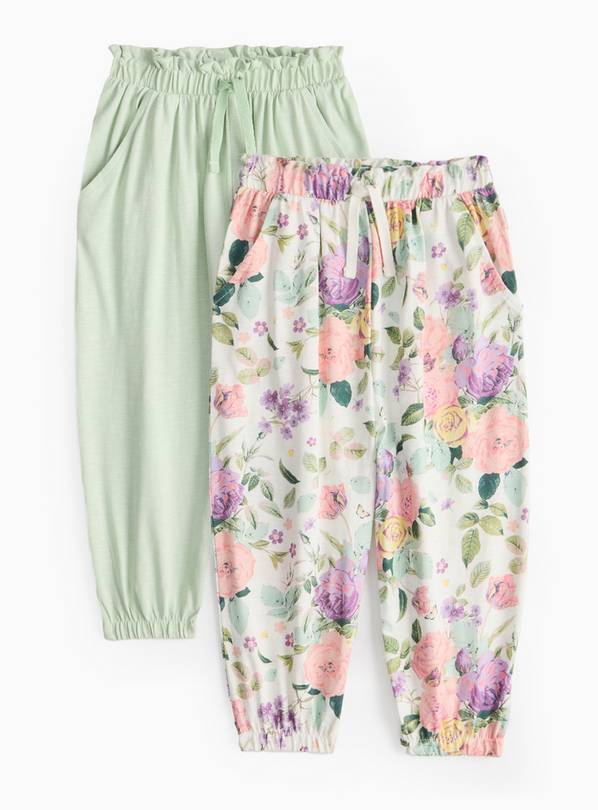 Floral & Green Jersey Drawstring Trousers  1-2 years